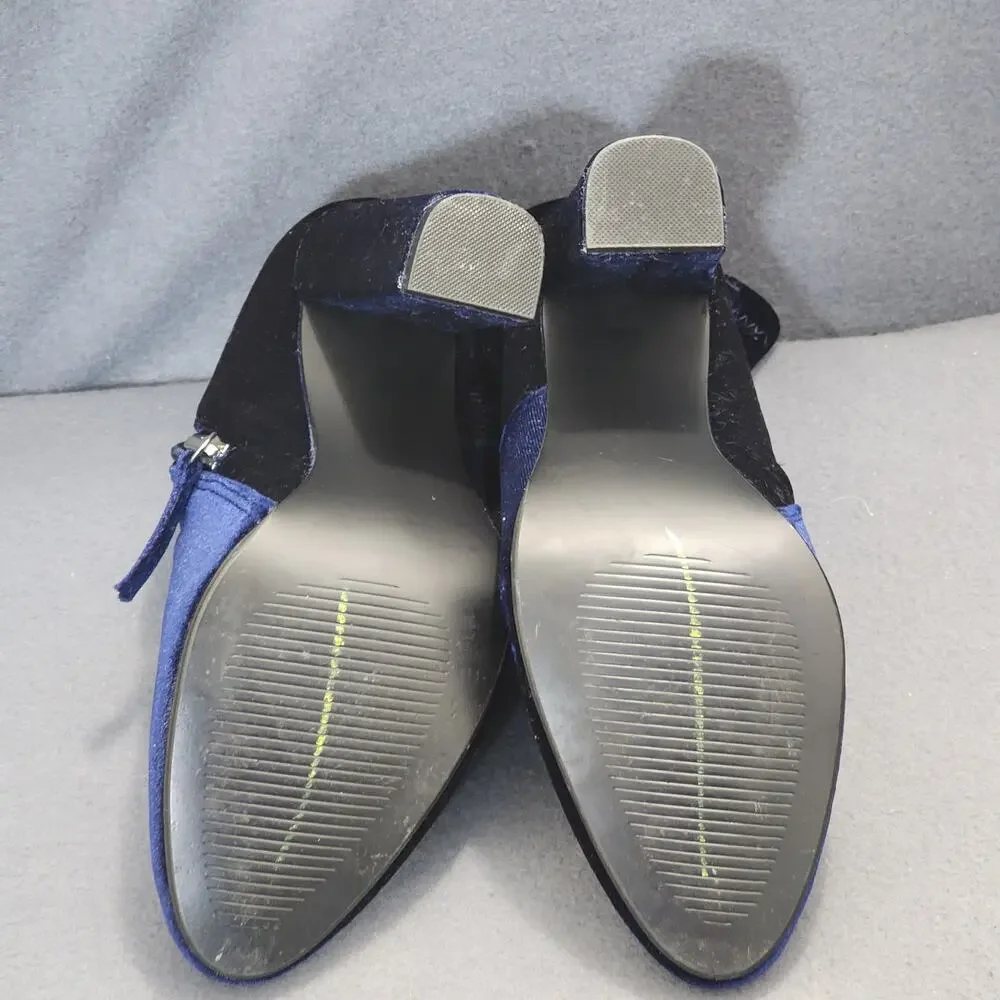 Steve Madden Womens Ankle Boots Booties 7.5 Edit Blue Velvet Side Zip 4" Heel - Picture 11 of 14